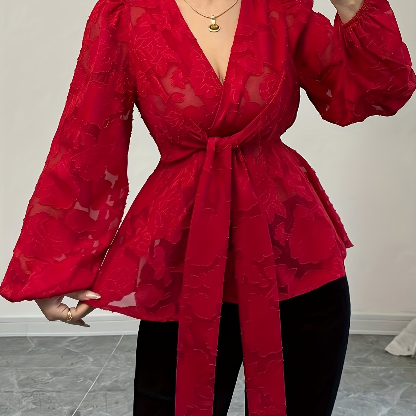 Women's Jacquard Plus Size Top Elegant Pattern