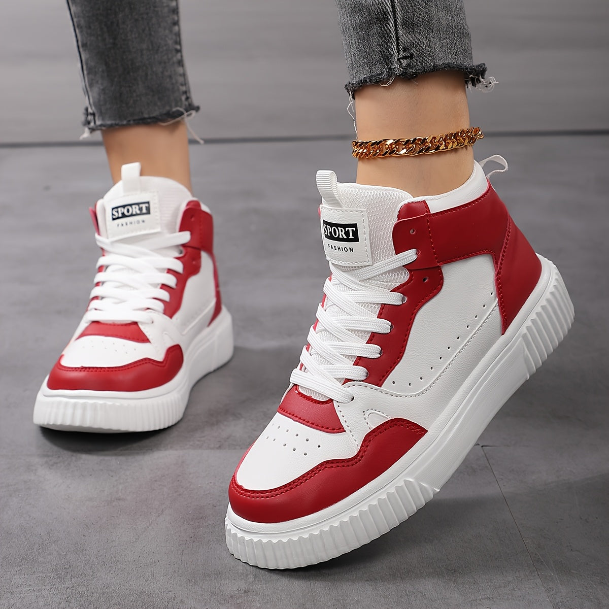 Zapatillas altas casuales para mujer con tela transpirable negro y blanco con contraste