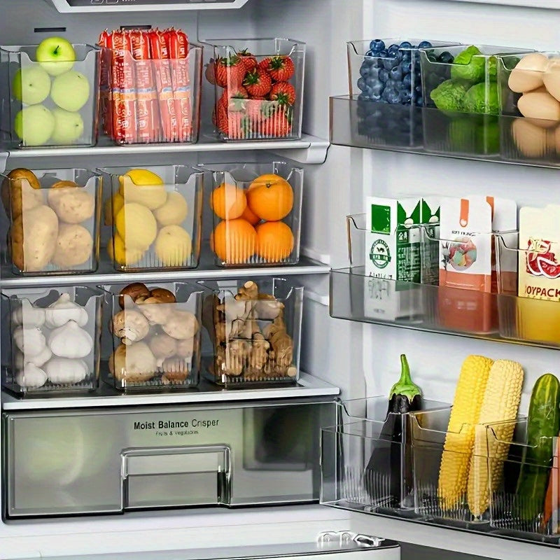 4pcs Clear Plastic Storage Boxes for Refrigerator, Stackable Pantry Organizer