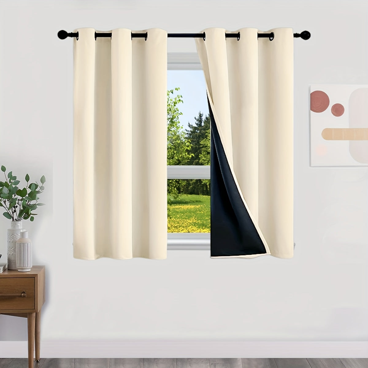 Blackout Curtains 100% Opaque with Lining 2 Pieces for Bedroom Living Room
