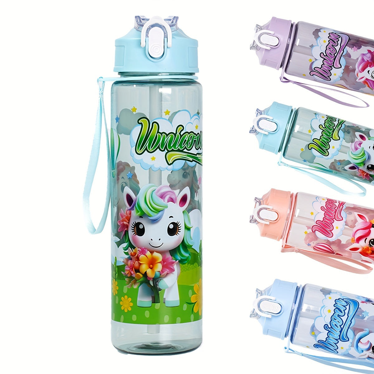 Pony Themed 25oz Leakproof Water Bottle with Straw for Camping Travel and Fitness