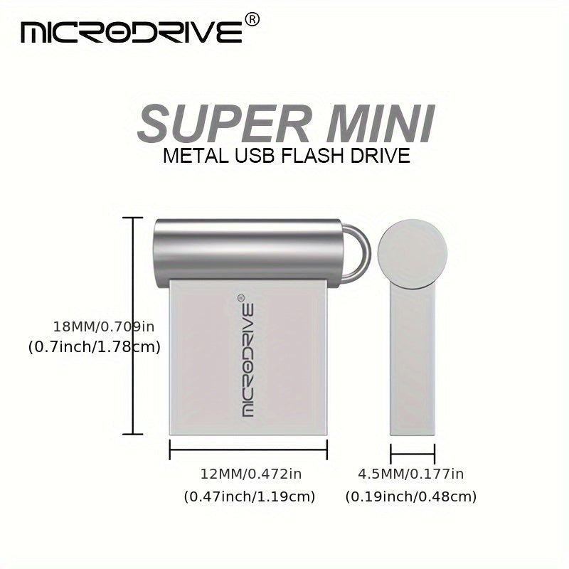 MICRODRIVE Super Mini Metal USB 2.0 Flesh Drayv Kalit zanjiri bilan - 16GB, 32GB, 64GB da mavjud