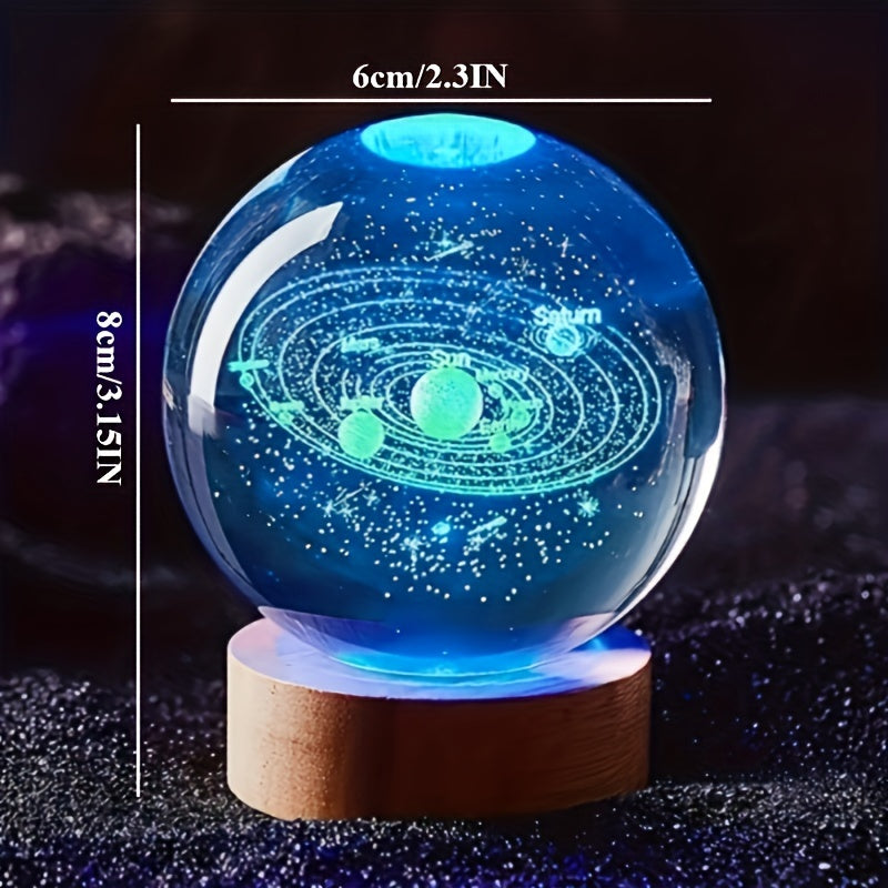 Luz nocturna del sistema solar en 3D con bola de cristal de vidrio, regalo de astronomía para niños y adultos