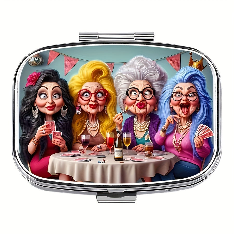 Ladies Metal Pill Box 2-Compartment Portable Medicine Storage