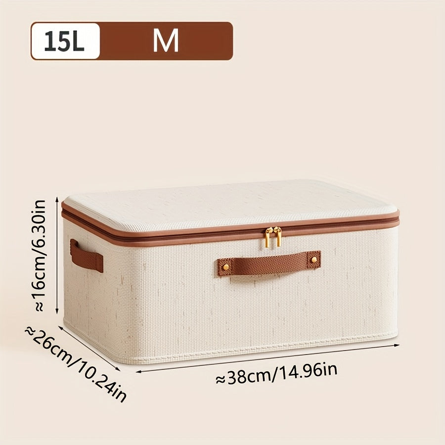 Foldable Linen Zipper Storage Box with Lid for Clothes and Home Organization