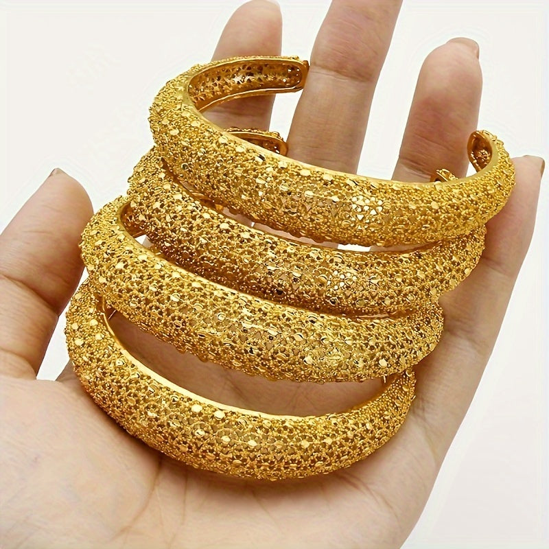 Set of 4 Gold-Plated Zinc Alloy Bangles with Dubai Ball Design for Women