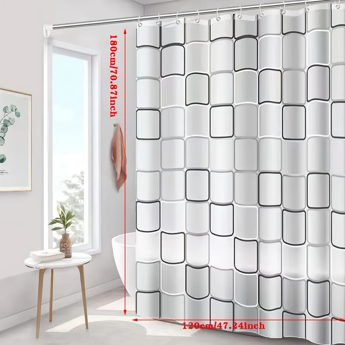 Geometric Pattern Waterproof Shower Curtain with Hooks PEVA Easy Clean Bathroom Decor