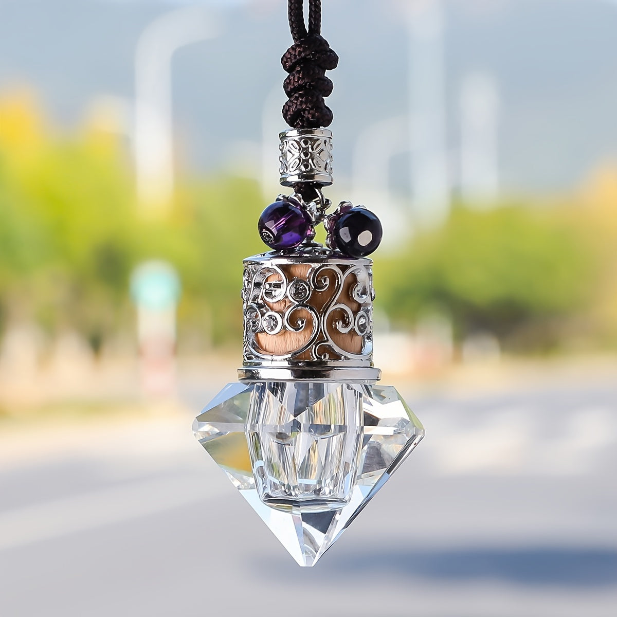 Car Fragrance Pendant Crystal Decor Rearview Mirror Accessory Scent Bottle
