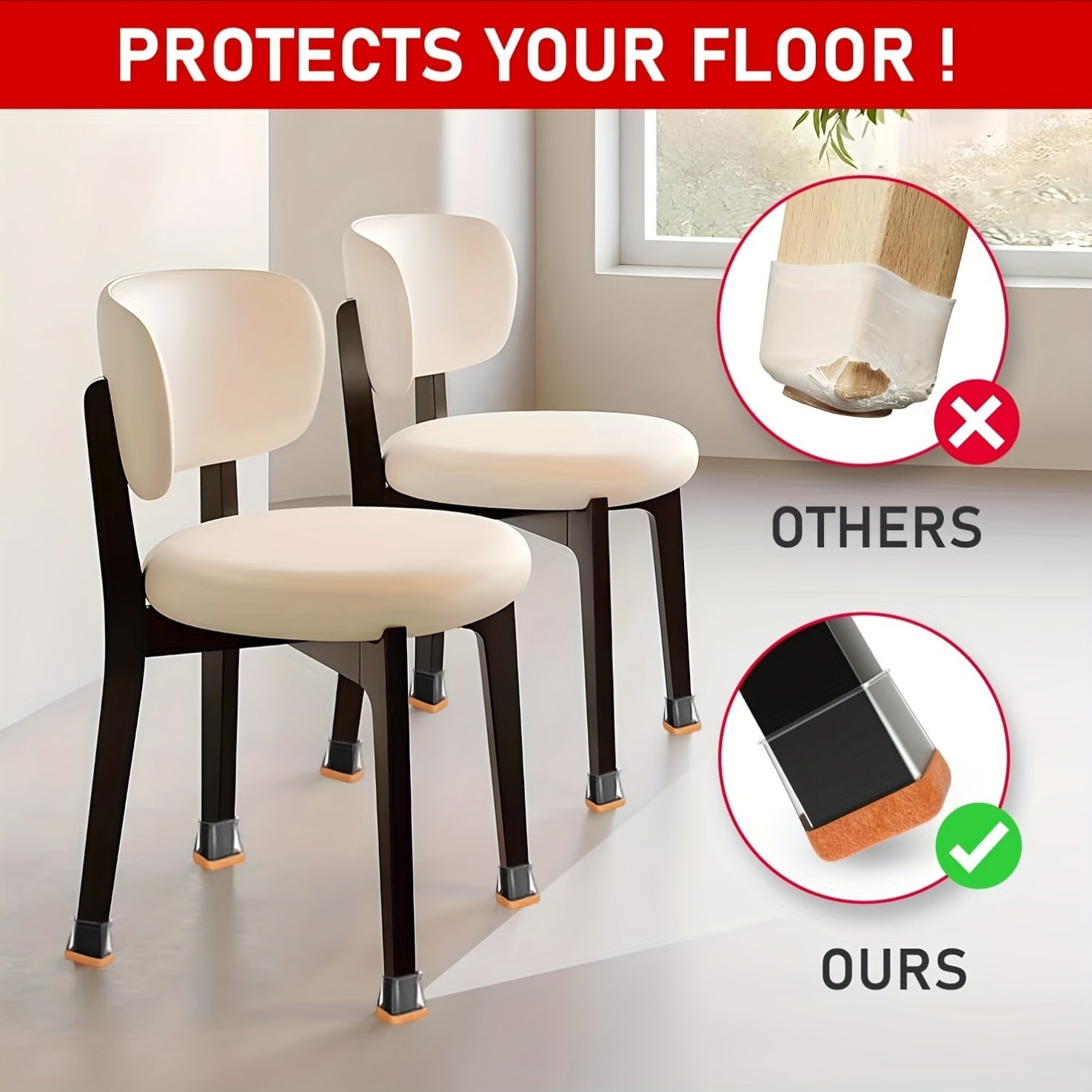 "Stul oyoqlari uchun silikon anti-slip ovoz o'chiruvchi mato o'ralari - 4-dona kvadrat qoplamalar aralash ranglarda, yog'och va plitka yuzalarida polni himoya qilish uchun 360° o'ralgan dizayn"