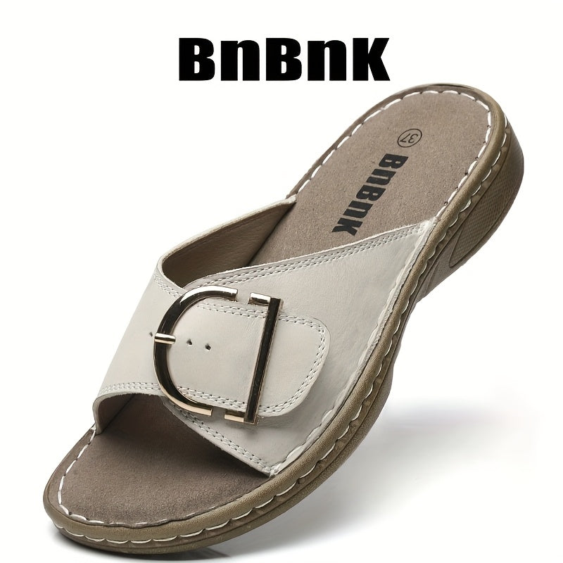 Women's Faux Leather Slip-On Sandals Open-Toe Comfortable Summer Shoes