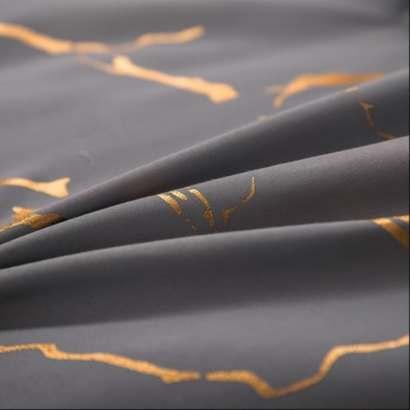 White Marble Pattern Quilt Cover Set with Gold Foil Print 2/3 Pieces Bedding