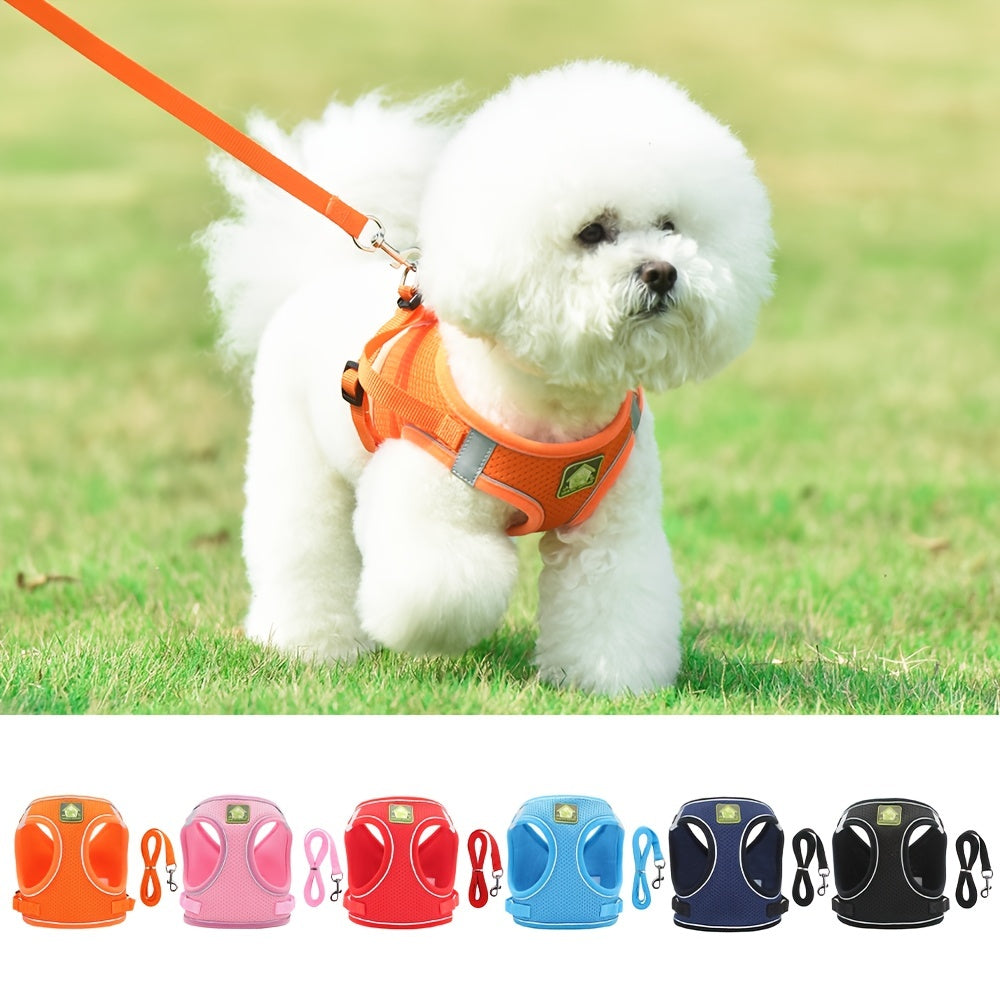 Arnés de malla suave para perros pequeños y medianos con cordón ajustable, reflectante, seguro para viajes en seis colores