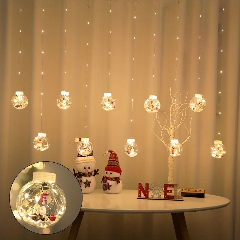 USB-Powered LED Curtain Lights with Snowman Pendant and Blinking Yellow Light for Holiday Decor