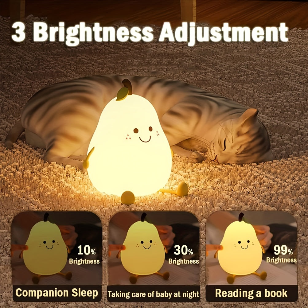 Pear-Shaped LED Night Light with Multiple Color Modes for Nursery and Bedroom