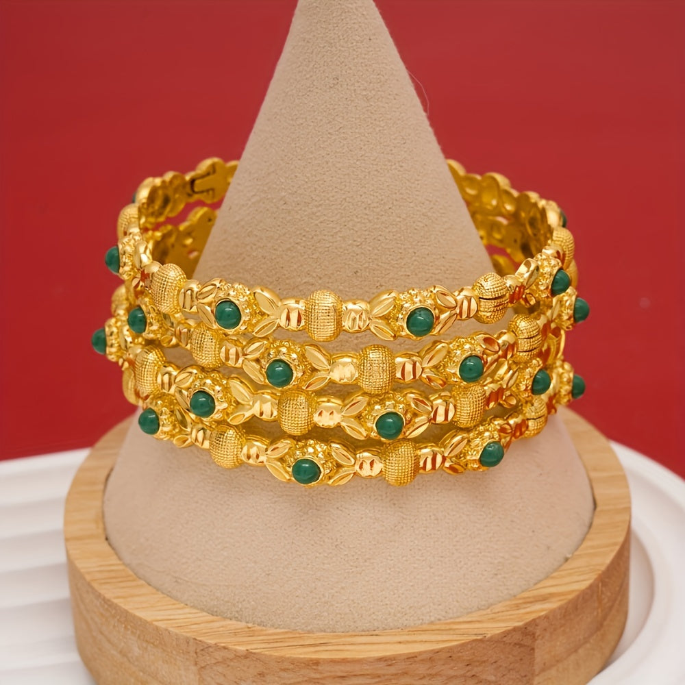 Gold Open Bracelet with Hollow Carved Design for Ladies Festival Jewelry Ethnic Style