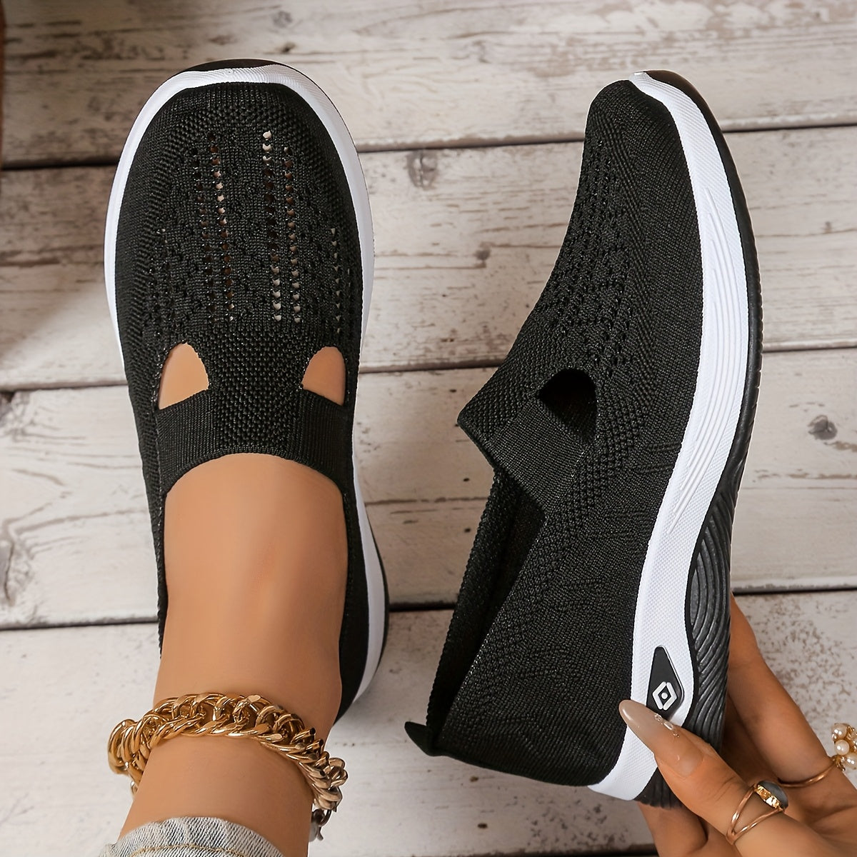 Женские дышащие вязаные плоские туфли casual лоферы с мягкой подошвой