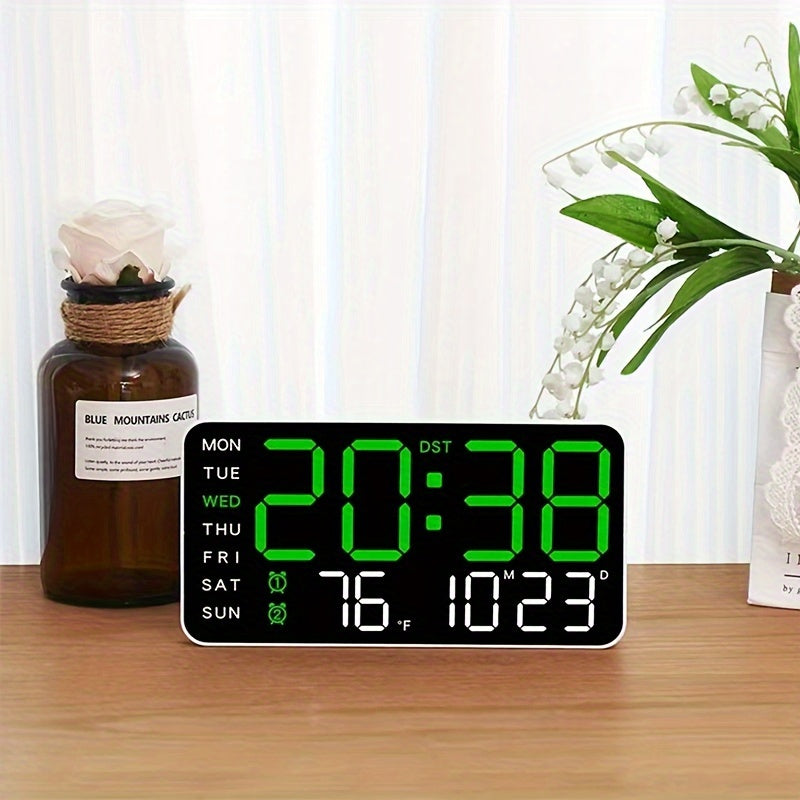 Digital Wall Clock with Temperature Date Time Alarms and Snooze Battery Powered