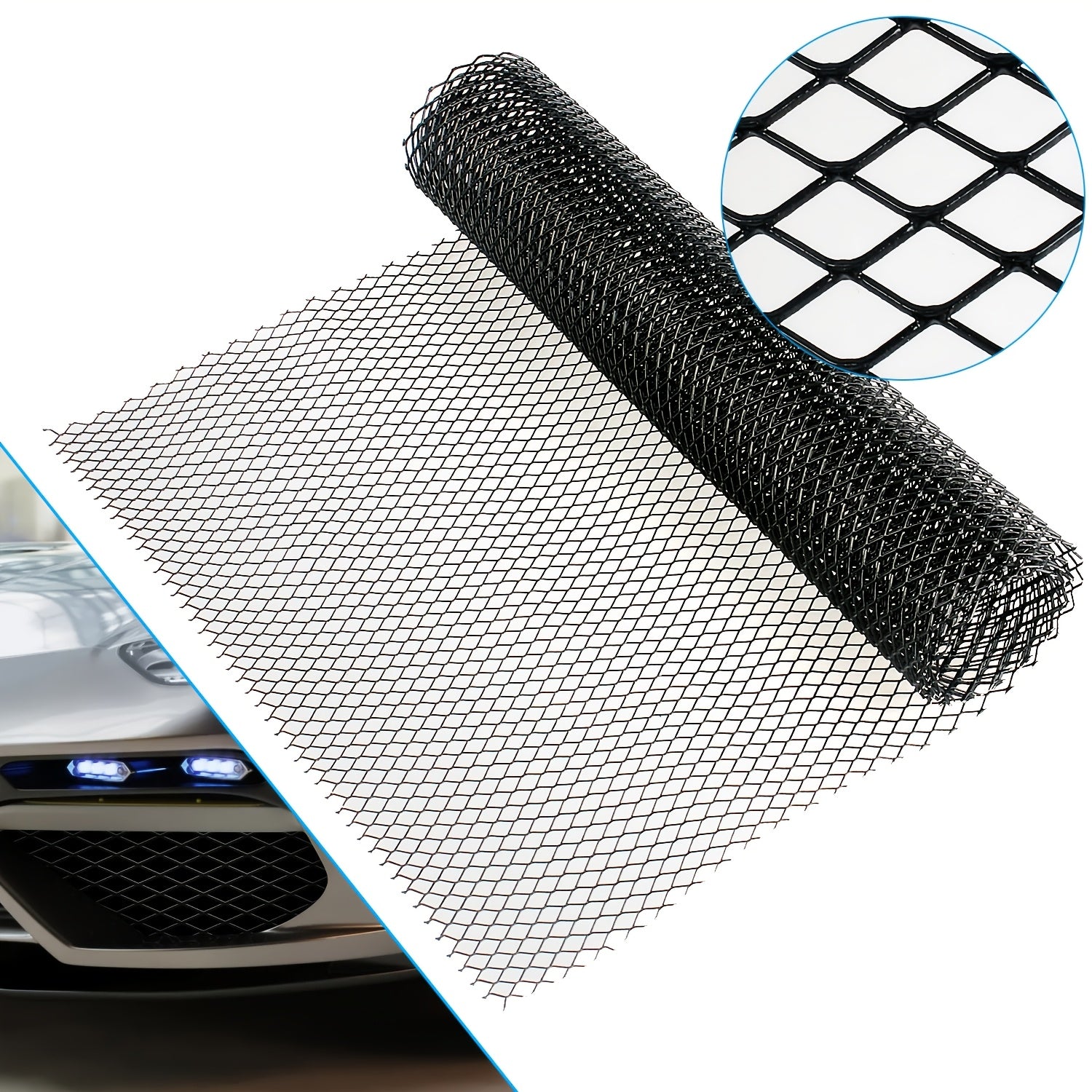 Universal Aluminum Alloy Car Grille Mesh Black Rhombic 101.6cm x 33.02cm