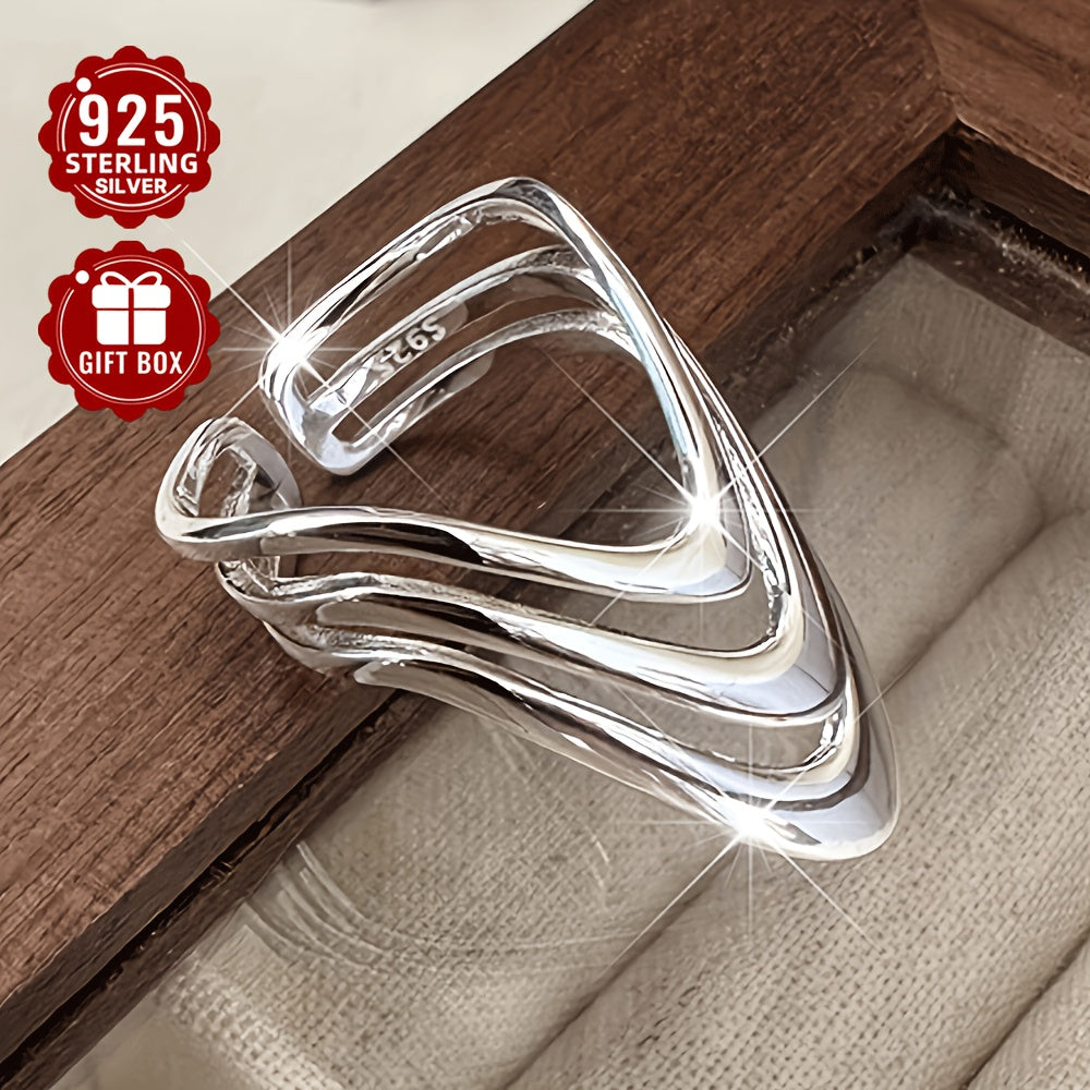 Women's Sterling Silver Wide Face Ring Adjustable Multi-Layer Open Jewelry for Party Wear