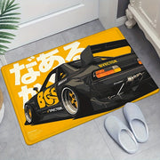 Black Sports Car Design Ultra-Soft Flannel Door Mat Non-Slip Washable Entryway Kitchen Rug