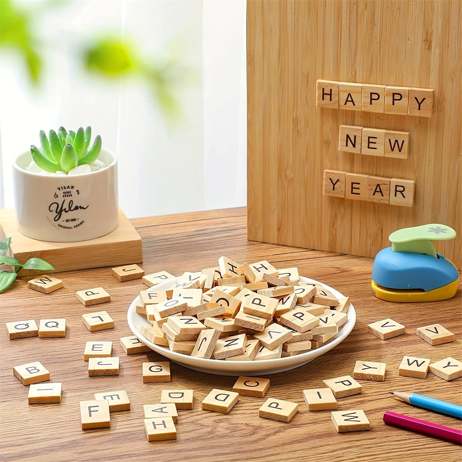 Wooden Letter Tiles Set 52/100/200 Pieces for Crafting Word Games and Coasters