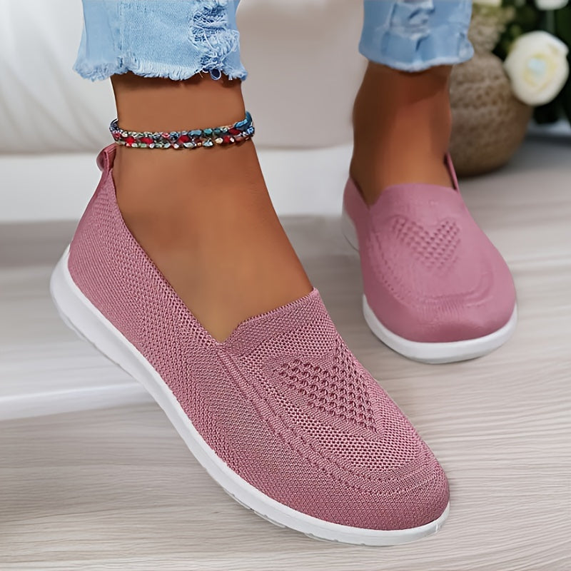 Women’s Lightweight Breathable Knit Flats Slip-On Walking Shoes Casual Allseason