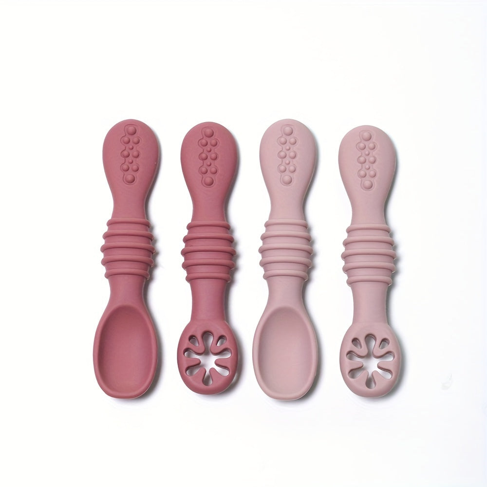 Kids Silicone Feeding Set 4-Piece Soft Chewable Spoons for Self-Feeding