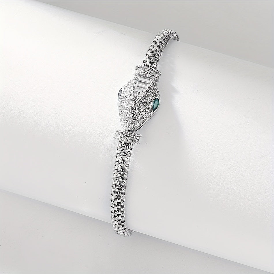Sterling Silver Snake Bracelet Rhodium Plated with Synthetic Zirconia for Women
