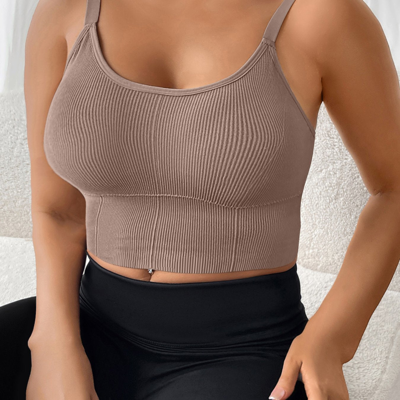 Plus Size Women's Sports Bra No Underwire Removable Pads Ribbed Backless Yoga Running