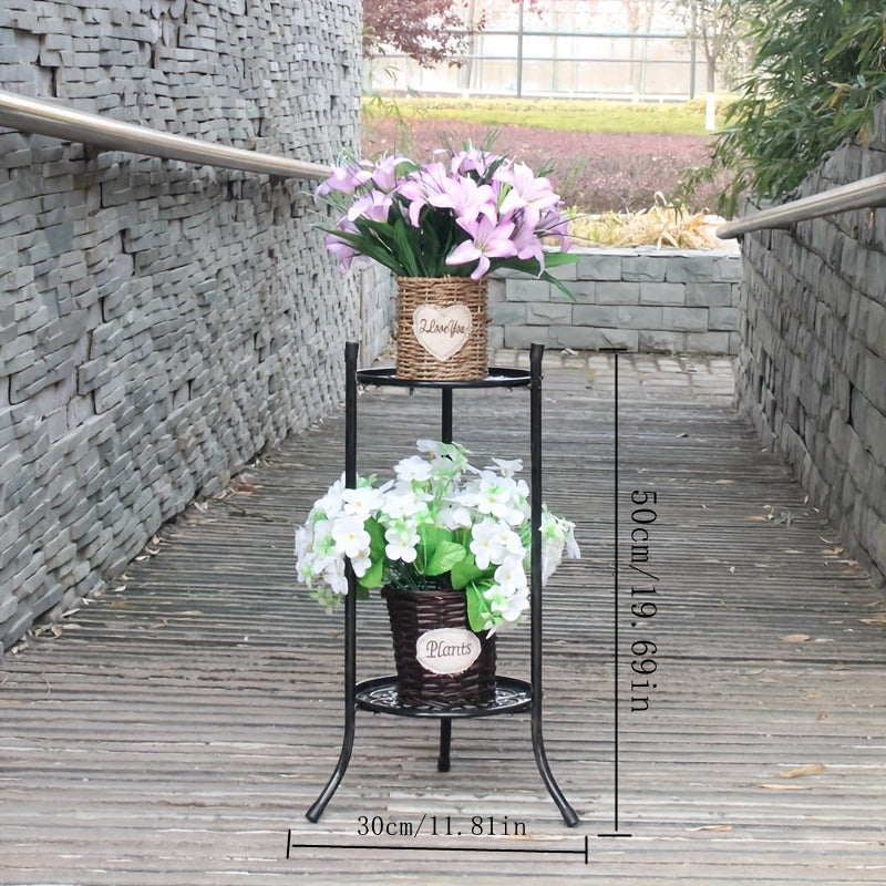 Soporte para plantas colgantes de doble capa de metal con patrón de flores, decoración para interiores y exteriores