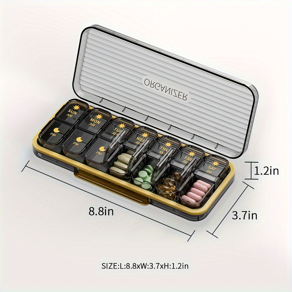 Weekly Pill Organizer 14 Compartments Modern Plastic Case with Polypropylene Backing