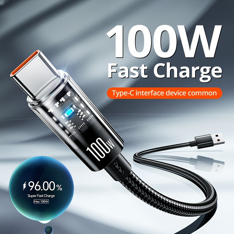 USB Type-C Fast Charging Cable 100W 6A Flat PVC Glossy Data Transfer