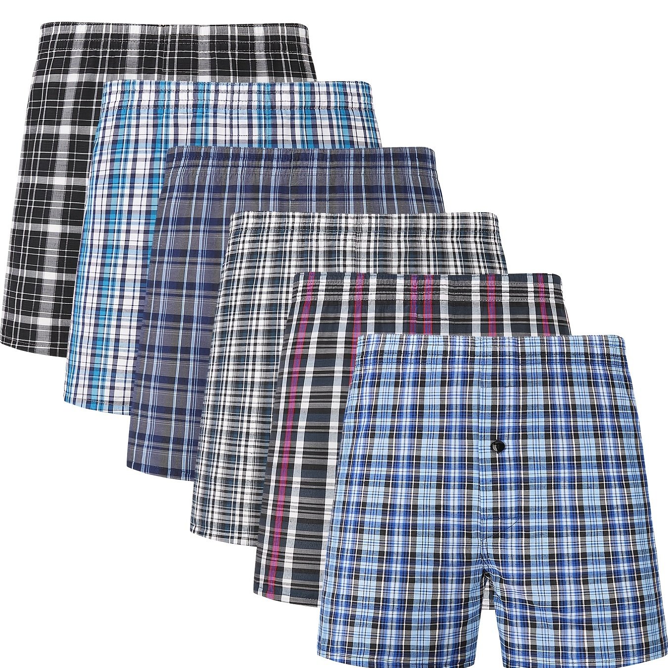 Men's Plaid Cotton Blend Boxer Shorts with Elastic Waistband and Button Detail