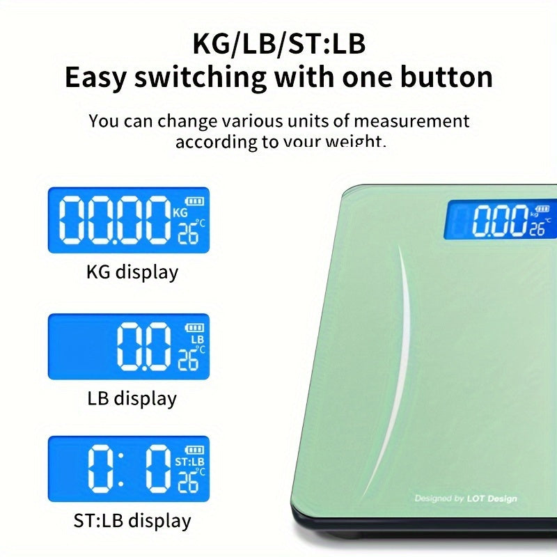 Digital Bathroom Scale with High Precision, Large LCD Display, Space-Saving