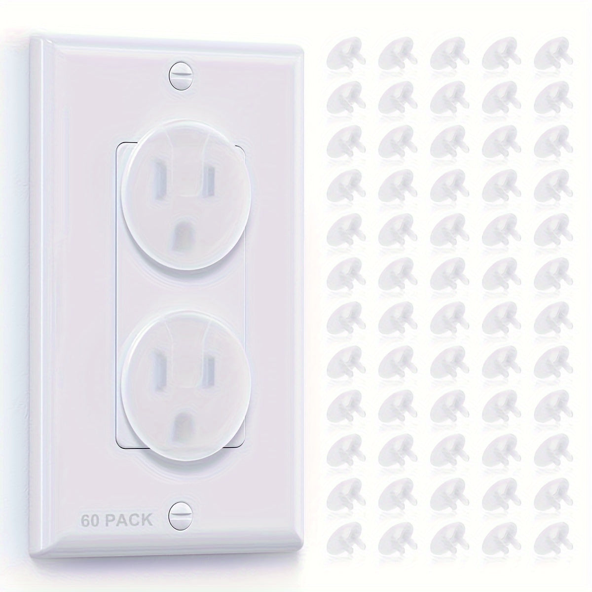 Set of 60 Transparent Childproof Outlet Covers for Electric Socket Protection
