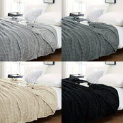 Flannel Throw Blanket 220GSM Ribbed Soft Warm All-Season Bed Sofa Office White Gray Black Beige
