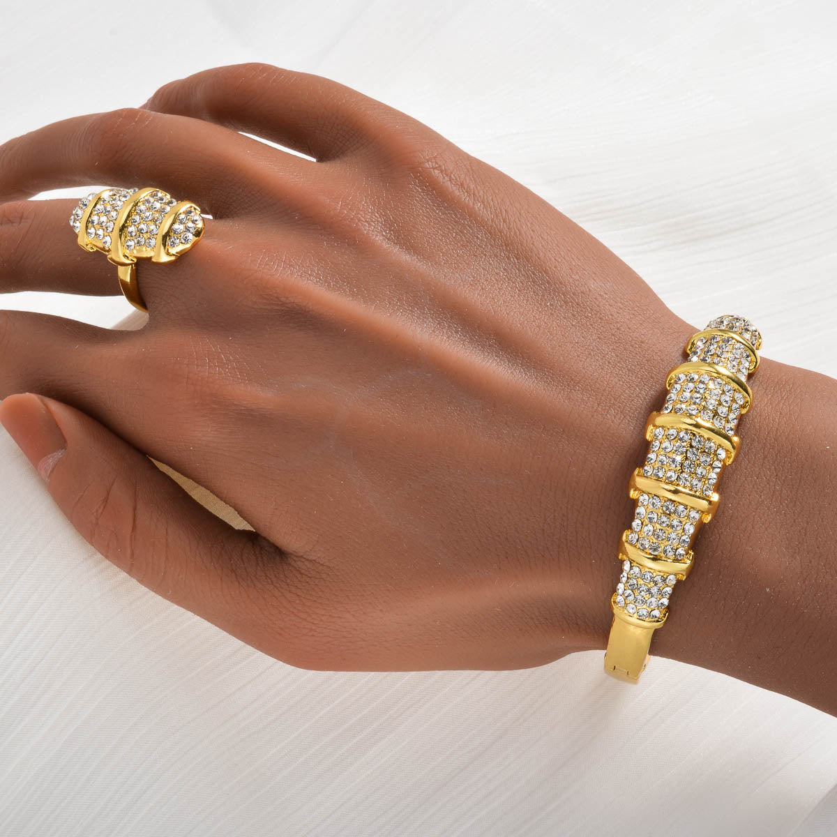 Women Bamboo-Shaped Jewelry Set Necklace Bracelet Earrings Ring Wedding Gift