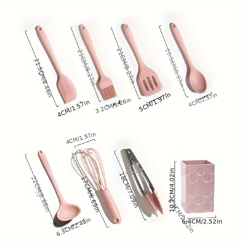 Silicone Kitchen Utensil Set 8 Pieces Nonstick Heat-Resistant Black Handles