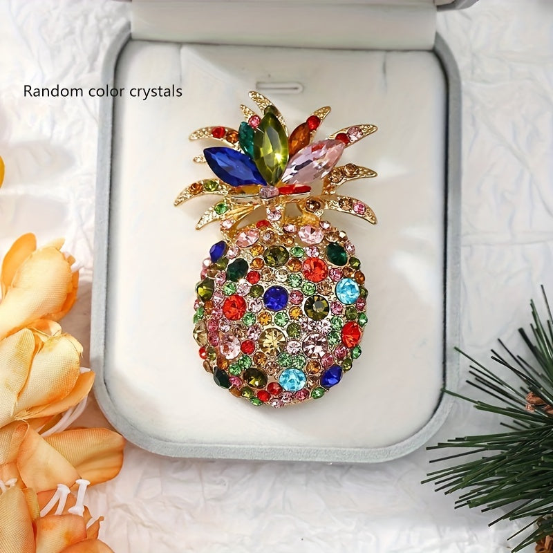 Crystal Pineapple Brooch with Rhinestones and High-End Design