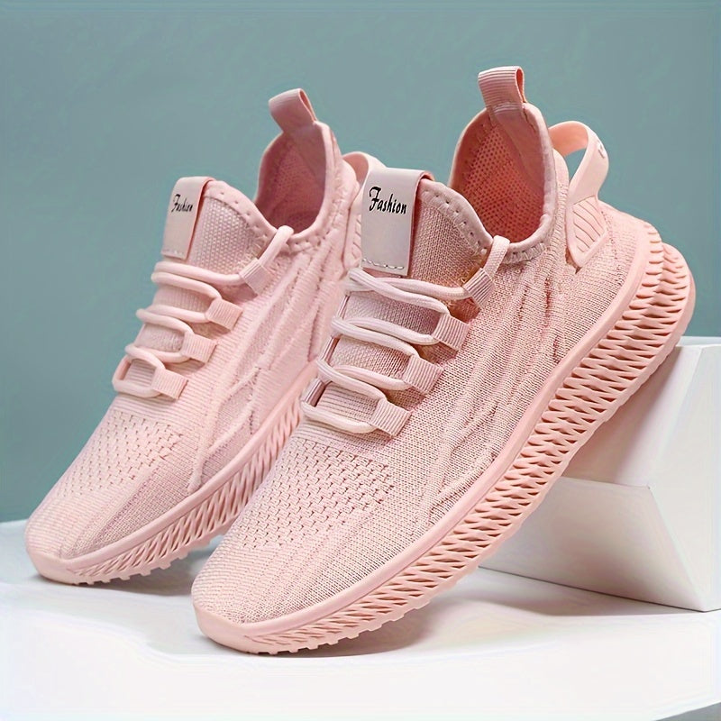 Women's Breathable Knit Lace-Up Sneakers, Low Top Athletic Shoes