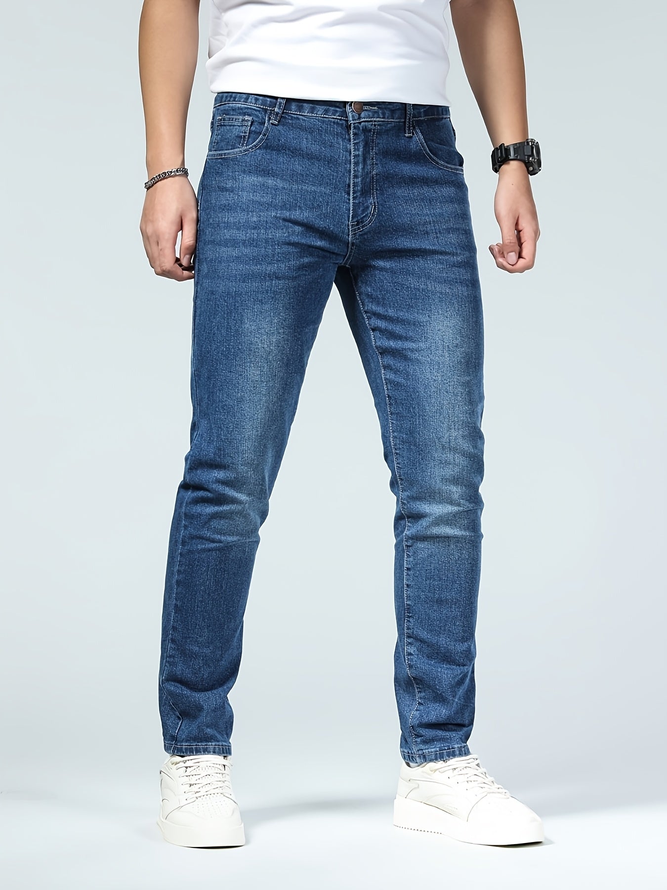 Мужские узкие прямые повседневные джинсы из высококачественного денима с небольшим растяжением