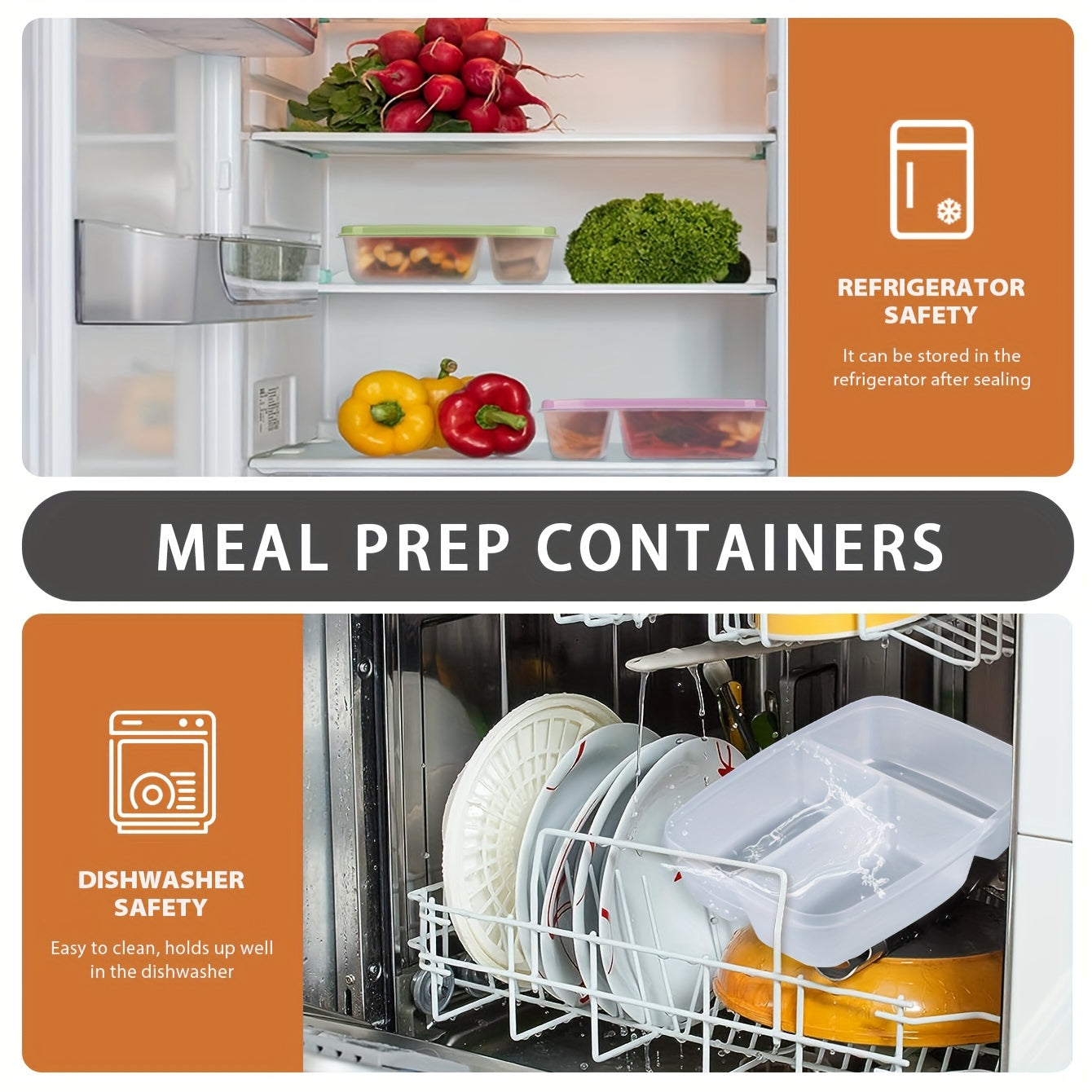 Set of 1 Meal Prep Containers with 3 Compartments for Food Portioning and Storage