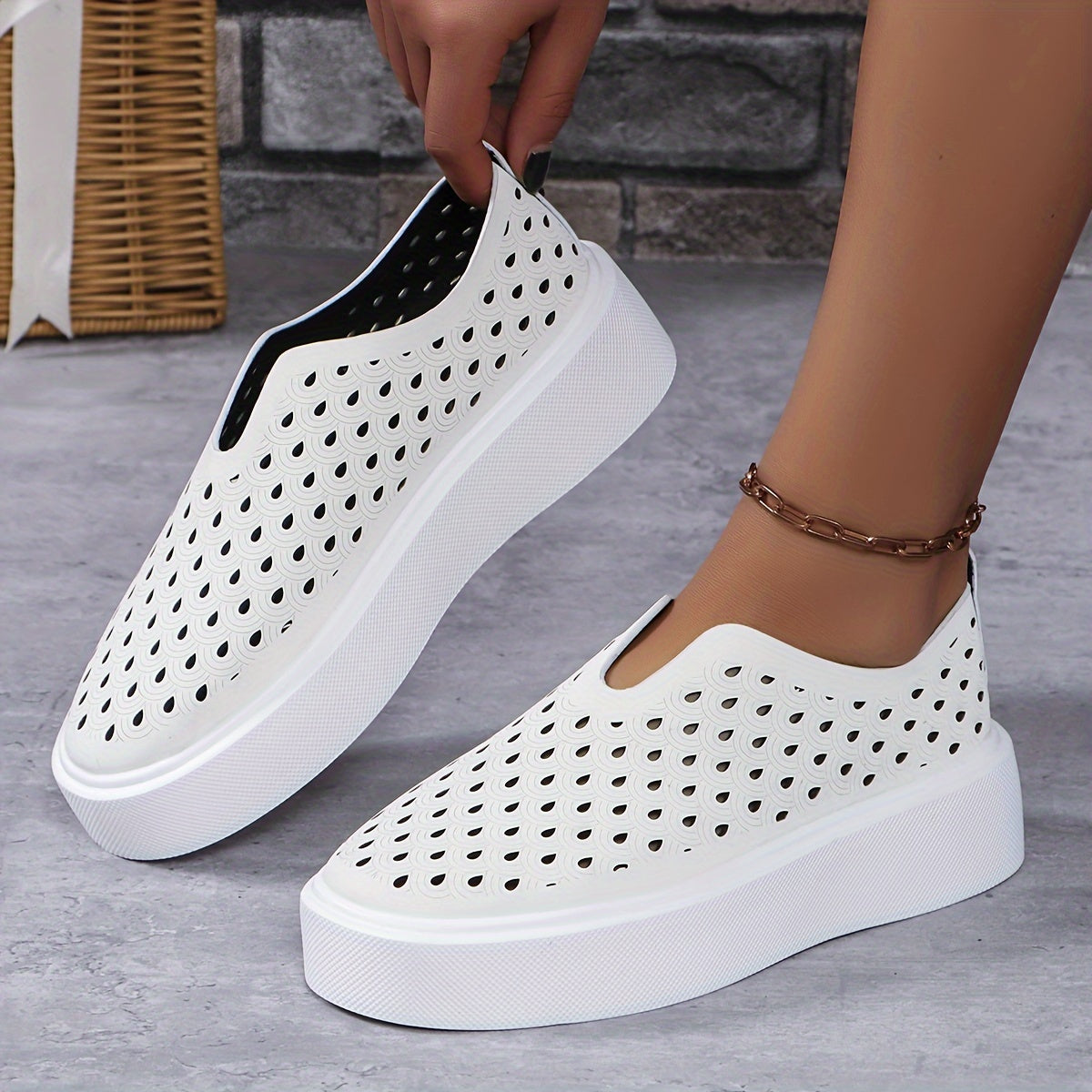 Women's Casual Slip-On Sneakers Thick Platform Faux Leather Shoes