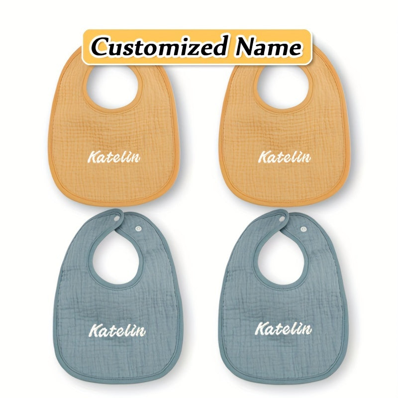 Set of Four Personalized Baby Bibs Soft Breathable Absorbent Adjustable Snap