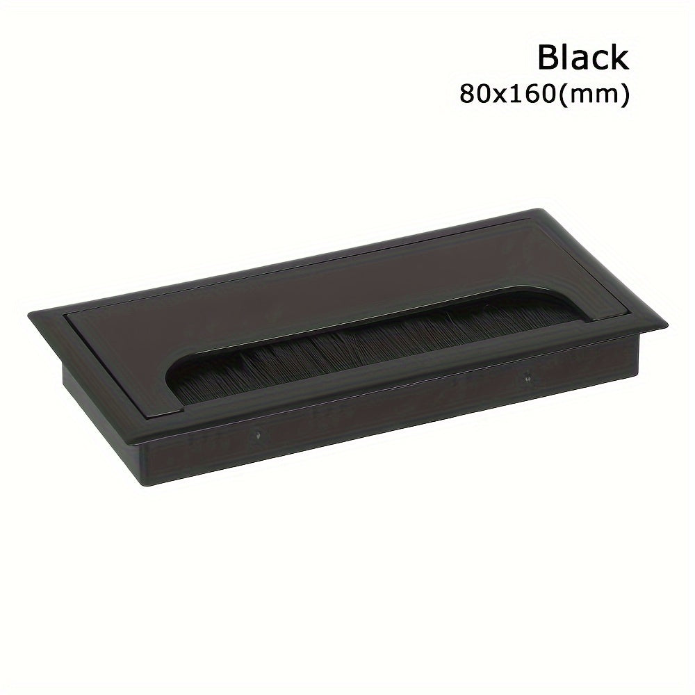 Rectangular Aluminum-Style ABS Plastic Desk Cable Management Box with Brush and Cover Plate