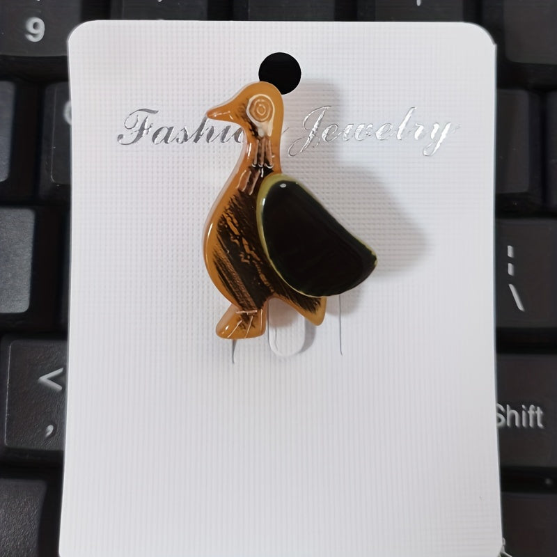 Animal-Shaped Acrylic Duckling Brooch Pin with Color Block Design for Clothing