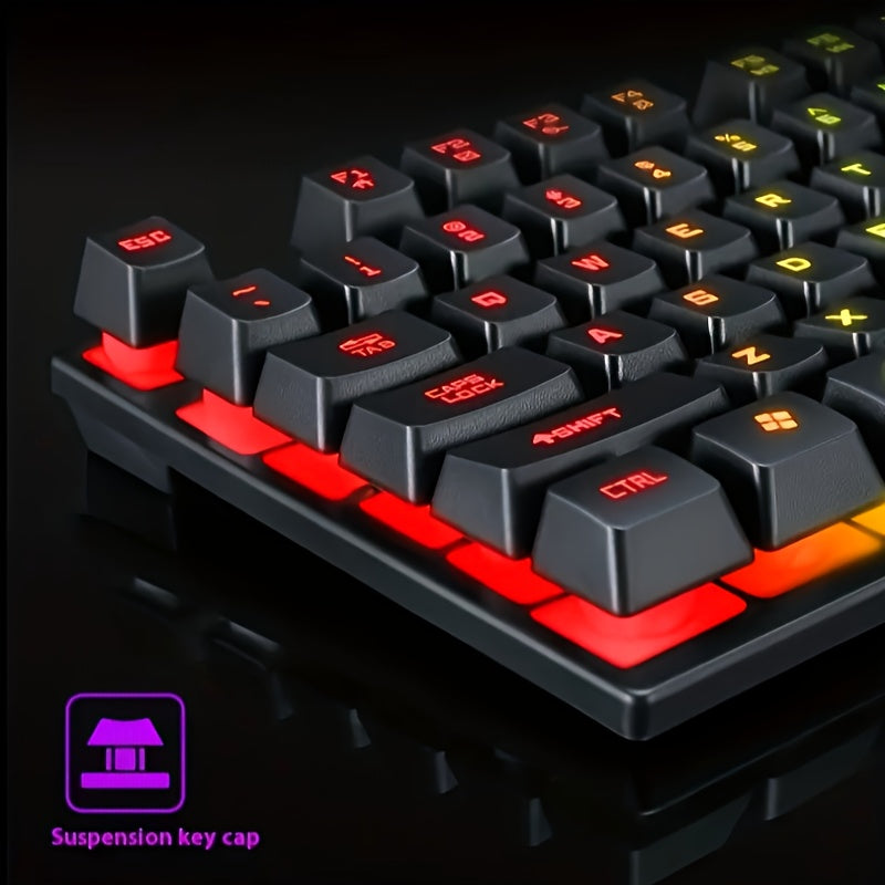 Teclado mecánico para juegos con cable, retroiluminado, ergonómico, negro, con LED para oficina y juegos