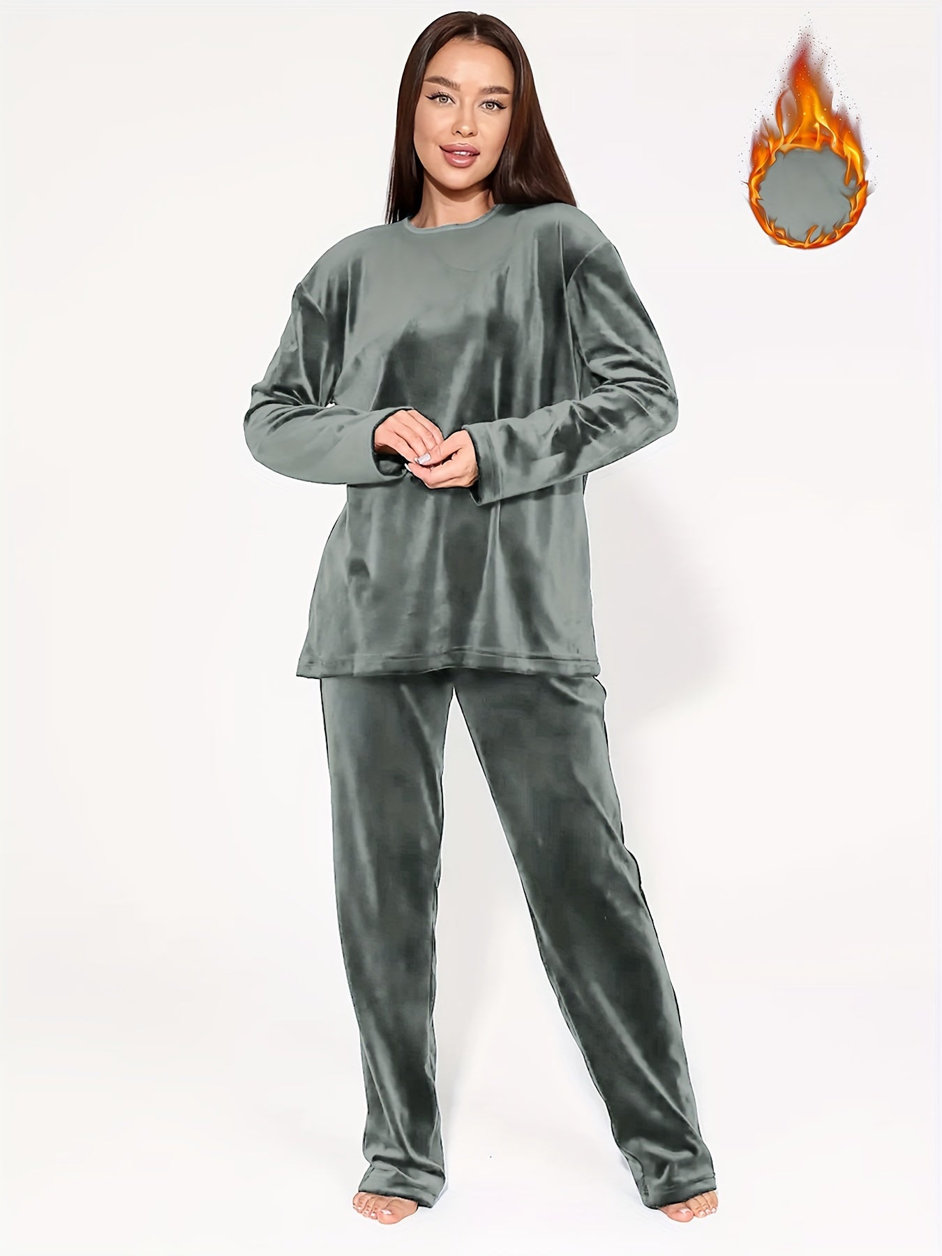 Women's Gold Velvet Two-Piece Suit with Long Sleeves and Trousers