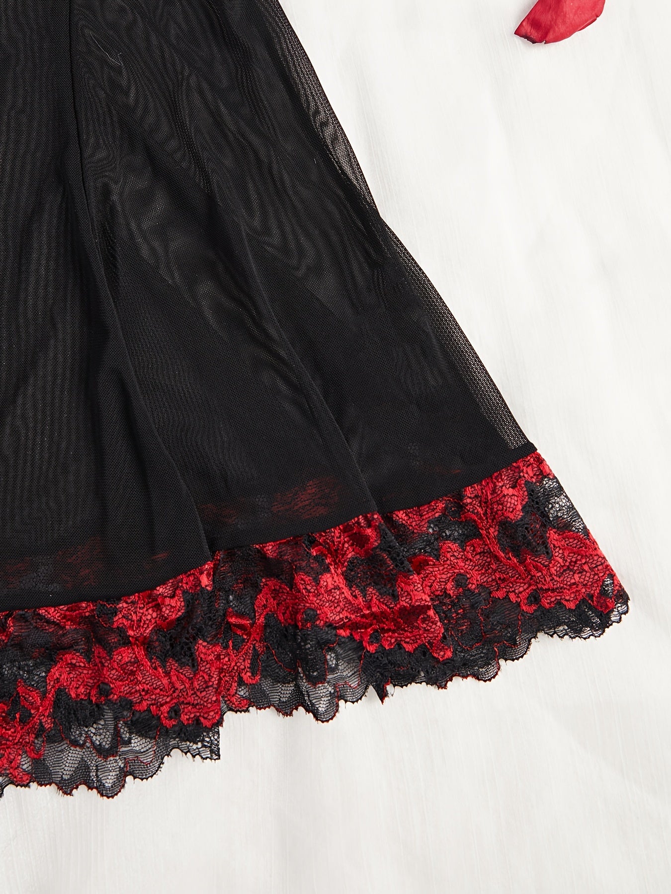 Plus Size Women Lace Spaghetti Suspender Dress Set Black Large