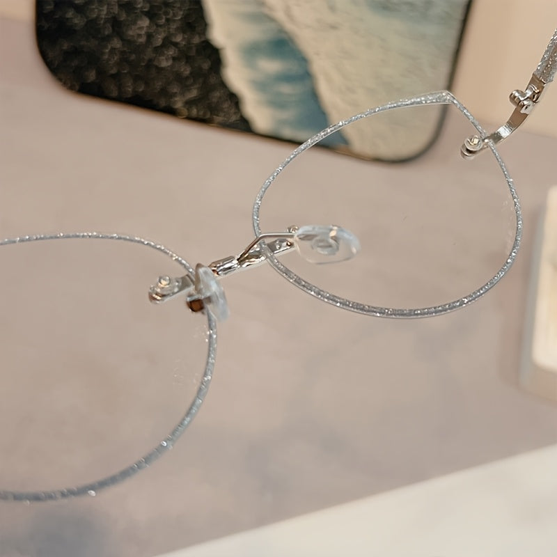 Women Cat Eye Photochromic Rimless Glasses with Blue Light Filter and Sparkling Sequins